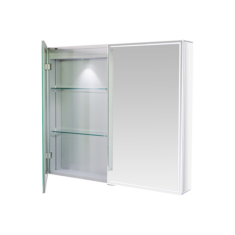 Dulap cu oglindă impermeabilă cu două uși din aliaj de aluminiu, cu lumini LED Dulap cu oglindă impermeabilă cu două uși din aliaj de aluminiu, cu lumini LED